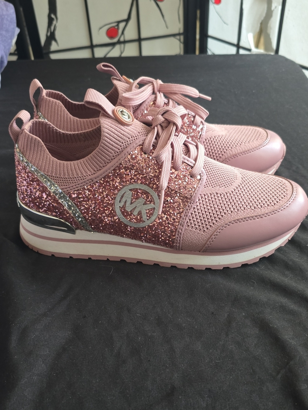 Inspire Rose Pink Glitter Knit Platform Michael Kors Sneakers